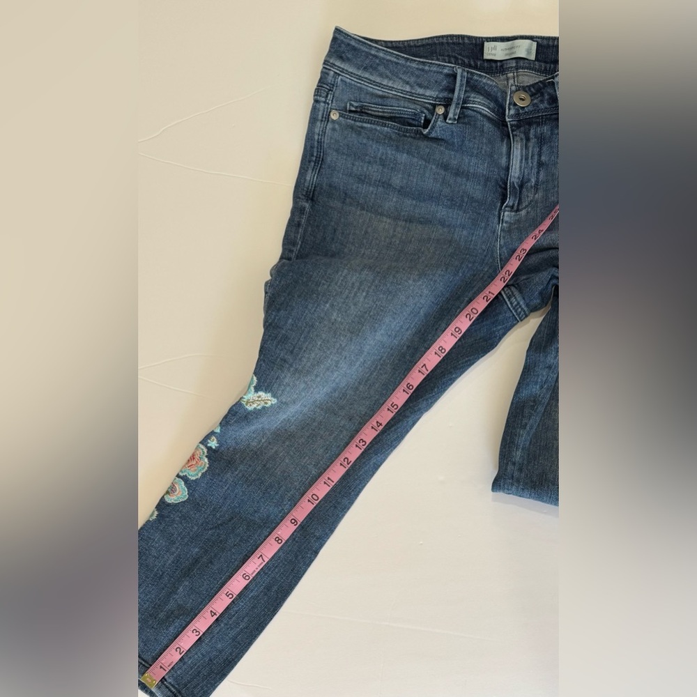 Cropped Jeans Embroidered Floral Denim Mid Rise Women 6 J Jill - Picture 5 of 7